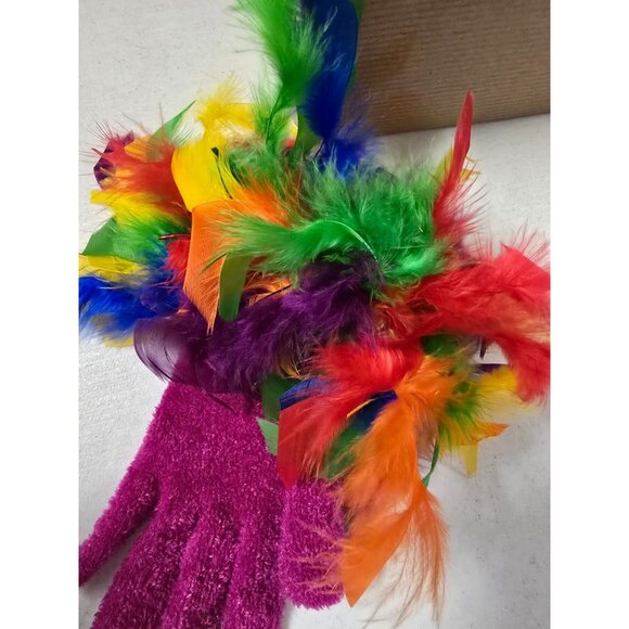New Fun Fuchsia Multicolored Feathered Womens Gloves Handwoven - Picture 2 of 4